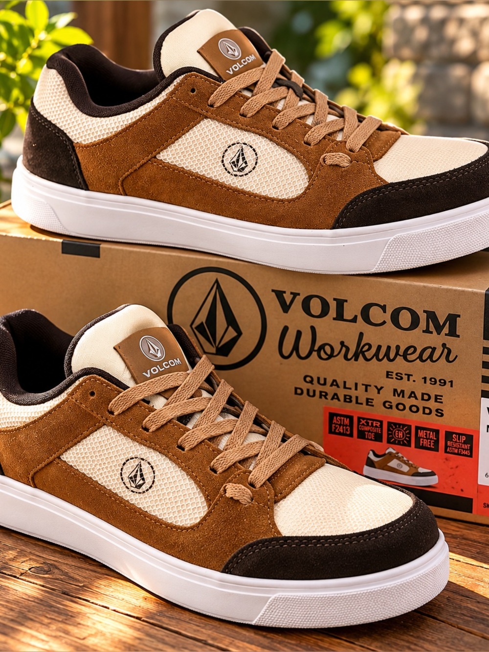 Volcom Evolve Men’s 11 Wide Composite Toe Work Shoes Brown White VM30236 NEW